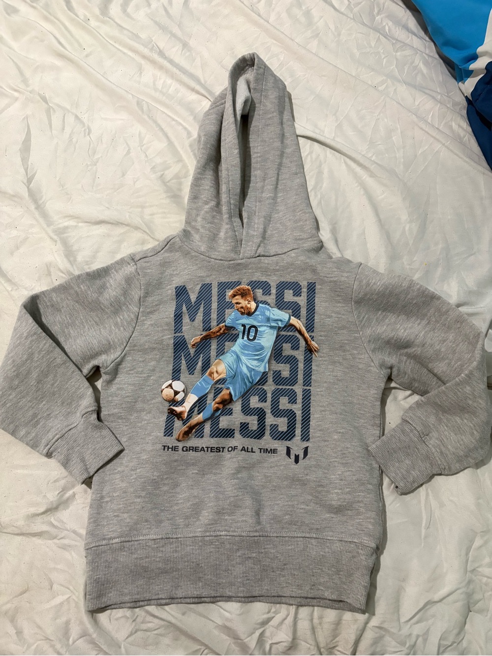 Messi Collection B Grey Hoodie with Blue Graphic